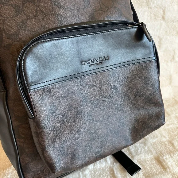 NWT!Rare! Coach F72483 Men's Houston Backpack In Signature Canvas Mahogany Black